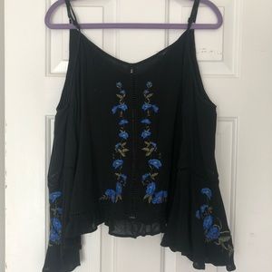 AE embroidered cold shoulder bell sleeve top